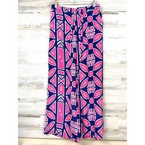 Lice & Trixie Womens S Navy Pink 100% Silk Wide Leg Boho Ankle Pants NEW